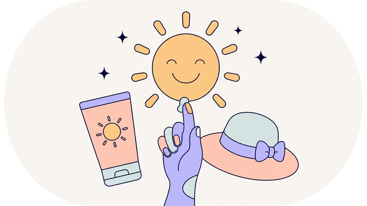 Soleil souriant, chapeau et tube de protection solaire