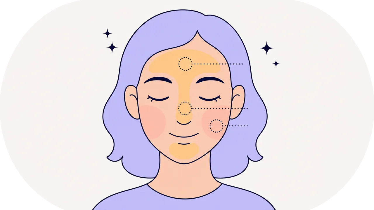 Visage aux yeux fermés, zones de la peau repérées